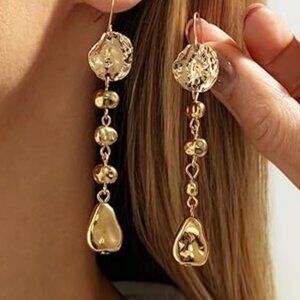 Gold Geometric Dangle Earrings Statement Set Boho Long
